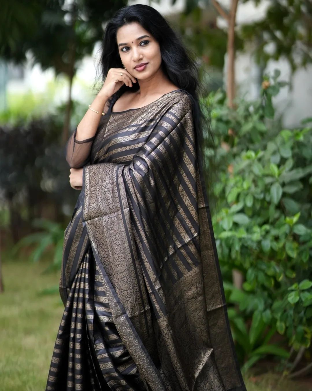 Fairytale Black Soft Silk Saree With A glam Blouse Piece