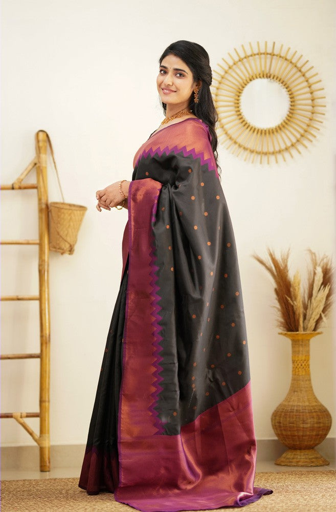 Flattering Black Soft Banarasi Silk Saree With Prominent Blouse Piece