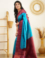 Elegant Firozi Soft Banarasi Silk Saree With Majesty Blouse Piece