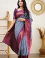 Innovative Grey Soft Banarasi Silk Saree With Exceptional Blouse Piece