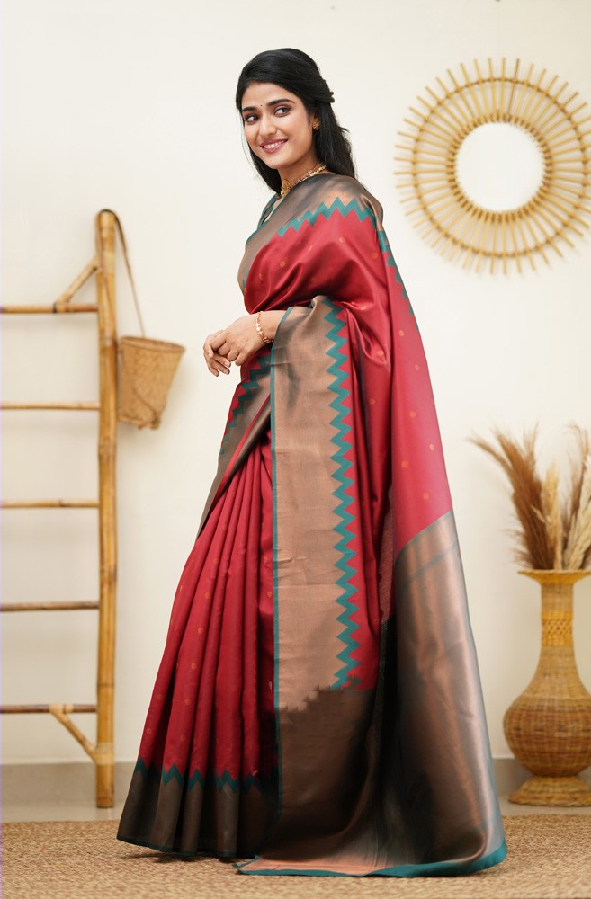 Marvellous Maroon Soft Banarasi Silk Saree With Groovy Blouse Piece