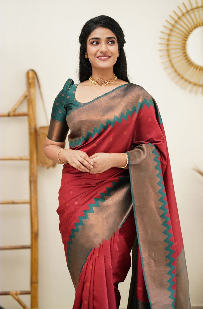 Marvellous Maroon Soft Banarasi Silk Saree With Groovy Blouse Piece