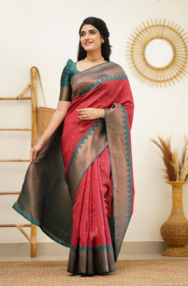 Marvellous Maroon Soft Banarasi Silk Saree With Groovy Blouse Piece