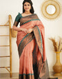 Stunning Peach Soft Banarasi Silk Saree With Opulent Blouse Piece