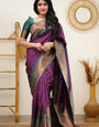 Trendy Purple Soft Banarasi Silk Saree With Radiant Blouse Piece