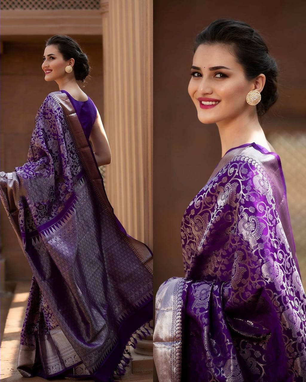 Admirable Purple Soft Banarasi Silk Saree With Vestigial Blouse Piece