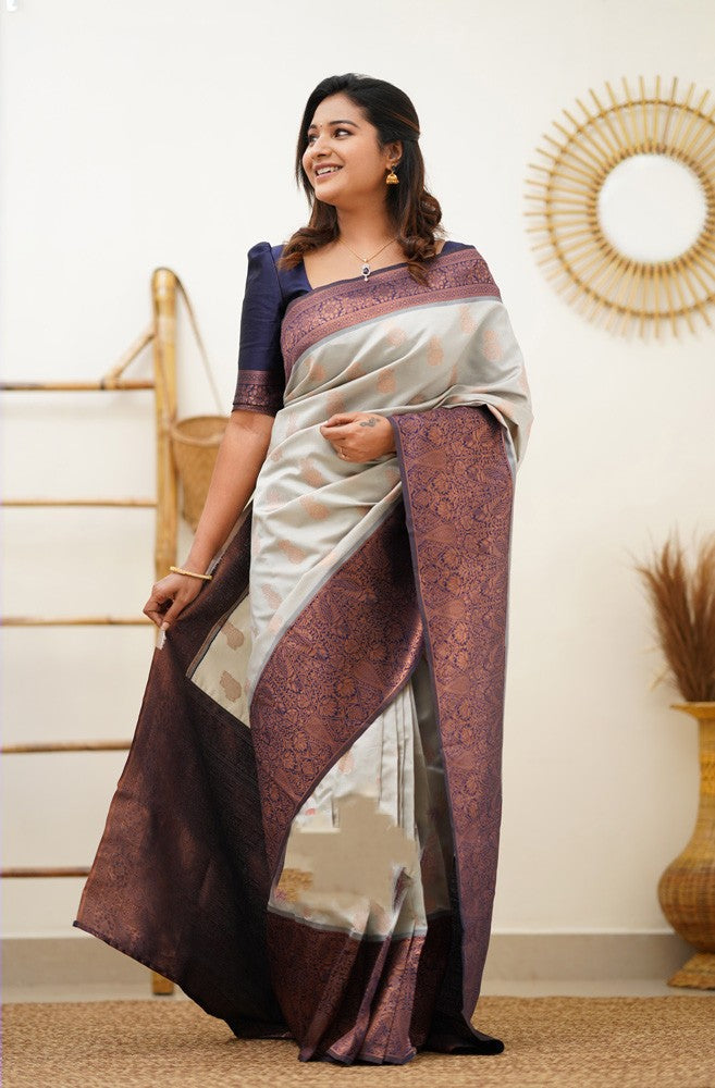 Efflorescence Beige Soft Silk Saree With Embrocation Blouse Piece