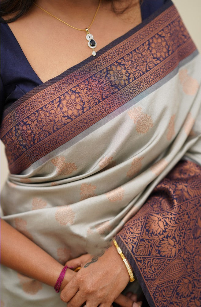 Efflorescence Beige Soft Silk Saree With Embrocation Blouse Piece