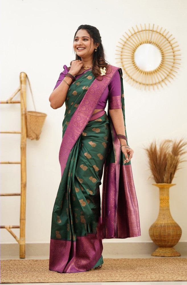 Ebullience Green Soft Silk Saree With Elision Blouse Piece