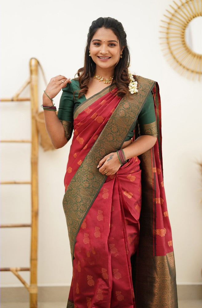 Dissemble Maroon Soft Silk Saree With Efflorescence Blouse Piece