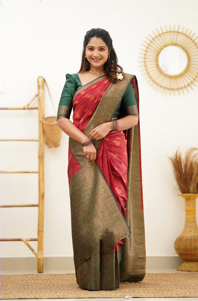 Dissemble Maroon Soft Silk Saree With Efflorescence Blouse Piece