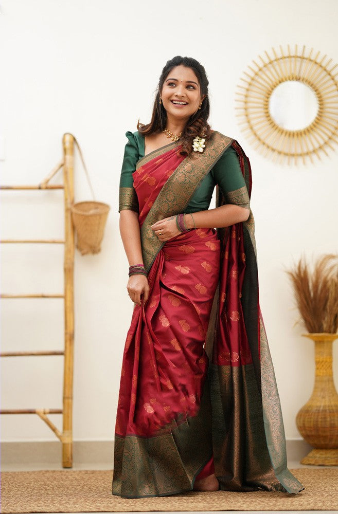 Dissemble Maroon Soft Silk Saree With Efflorescence Blouse Piece