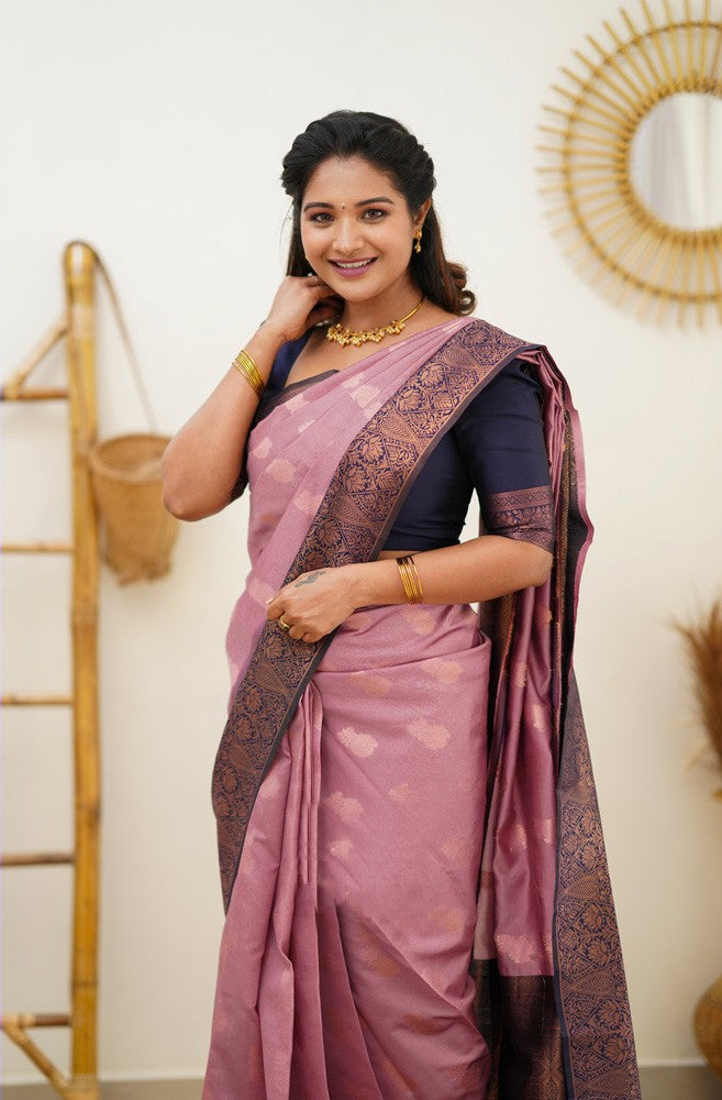 Diaphanous Pink Soft Silk Saree With Effervescent Blouse Piece