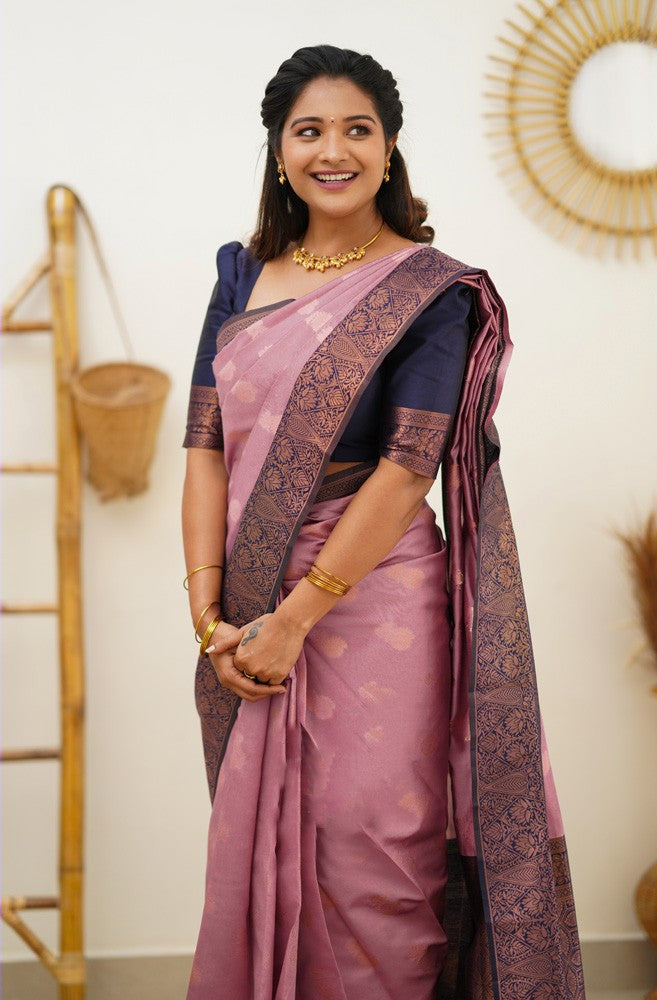 Diaphanous Pink Soft Silk Saree With Effervescent Blouse Piece