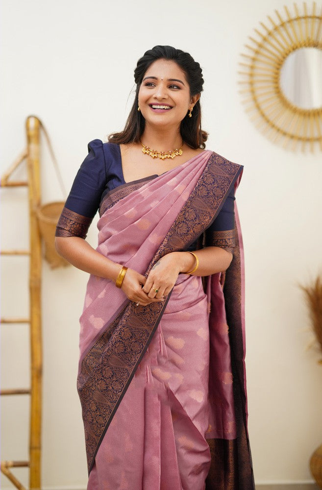 Diaphanous Pink Soft Silk Saree With Effervescent Blouse Piece