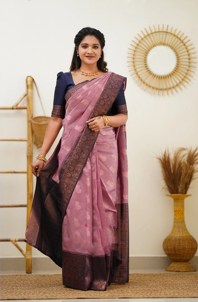 Diaphanous Pink Soft Silk Saree With Effervescent Blouse Piece