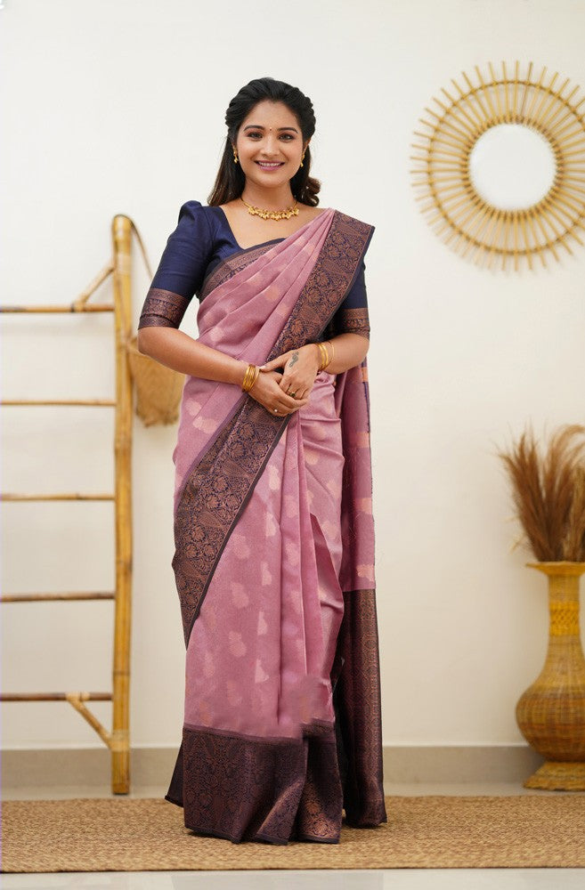 Diaphanous Pink Soft Silk Saree With Effervescent Blouse Piece