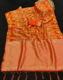 Tremendous Orange Banarasi Tissue Silk Saree With Demure Blouse Piece