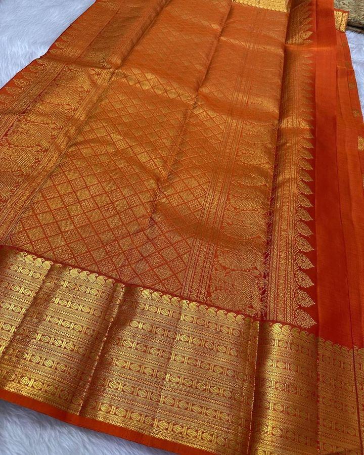 Mesmerising Orange Soft Silk Saree With Pretty Blouse Piece