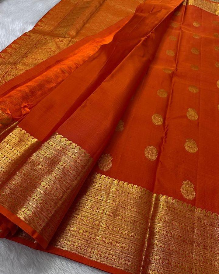 Mesmerising Orange Soft Silk Saree With Pretty Blouse Piece