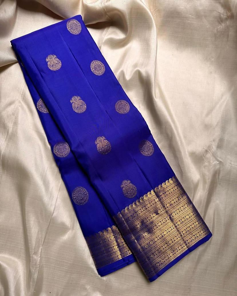 Embellished Royal Blue Soft Silk Saree With Pretty Blouse Piece