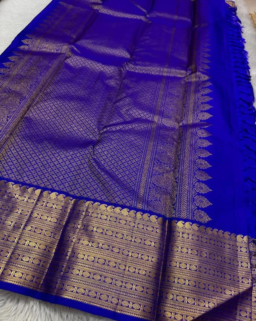 Embellished Royal Blue Soft Silk Saree With Pretty Blouse Piece