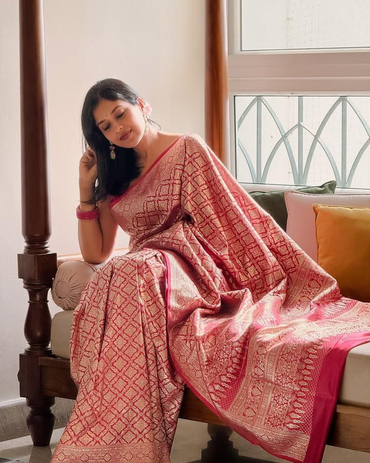 Winsome Dark Pink Soft Silk Saree With Amazing Blouse Piece