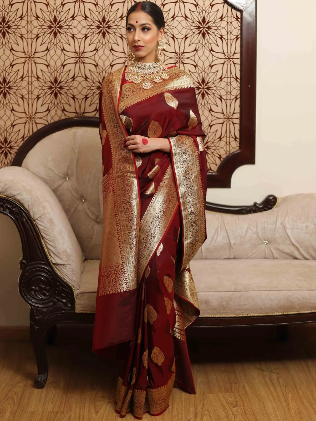 Sizzling Wine Soft Silk Saree With Innovative Blouse Piece