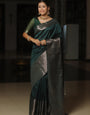 Ineffable Dark Green Soft Silk Saree With Innovative Blouse Piece