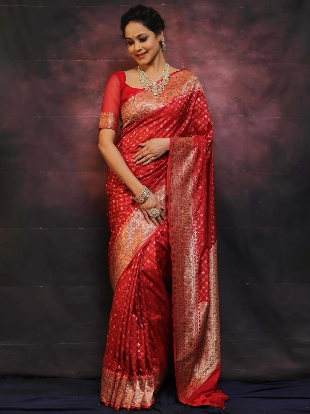 Sensational Red Soft Silk Saree With Marvellous Blouse Piece