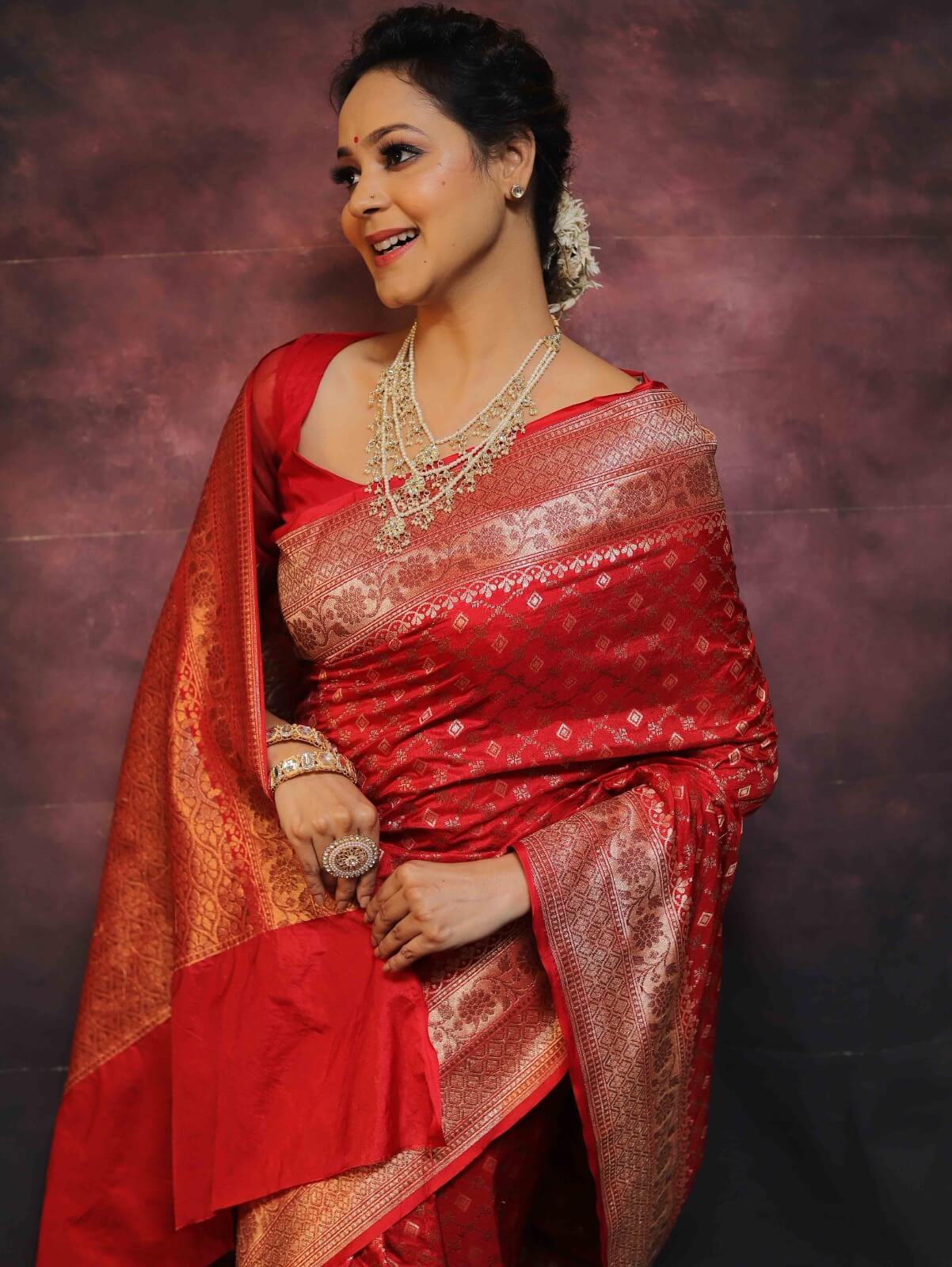 Sensational Red Soft Silk Saree With Marvellous Blouse Piece