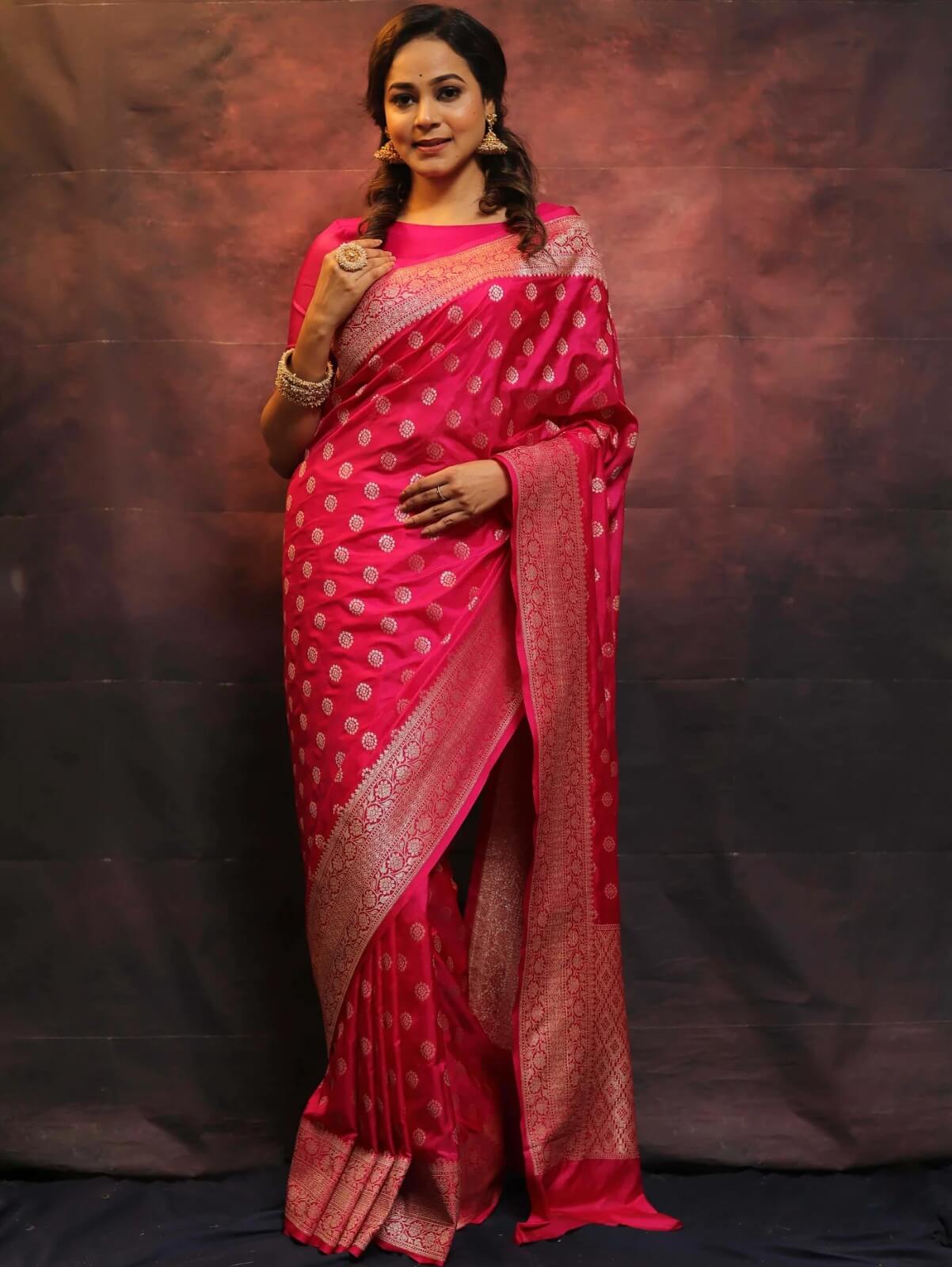 Seraphic Dark Pink Soft Silk Saree With Marvellous Blouse Piece