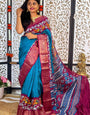 Gossamer Firozi Digital Printed Dola Silk Saree With Pretty Blouse Piece