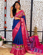 Amazing Navy Blue Digital Printed Dola Silk Saree With Moiety Blouse Piece