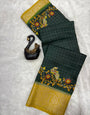 Energetic Dark Green Digital Printed Dola Silk Saree With Ratatouille Blouse Piece