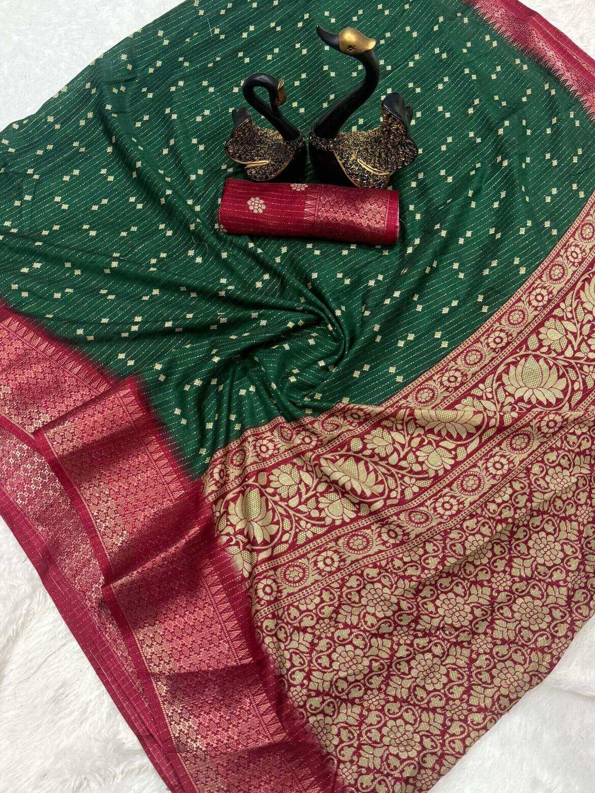 Flattering Dark Green Digital Printed Dola Silk Saree With Mellifluous Blouse Piece