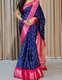 Elegant Navy Blue Digital Printed Dola Silk Saree With Lissome Blouse Piece