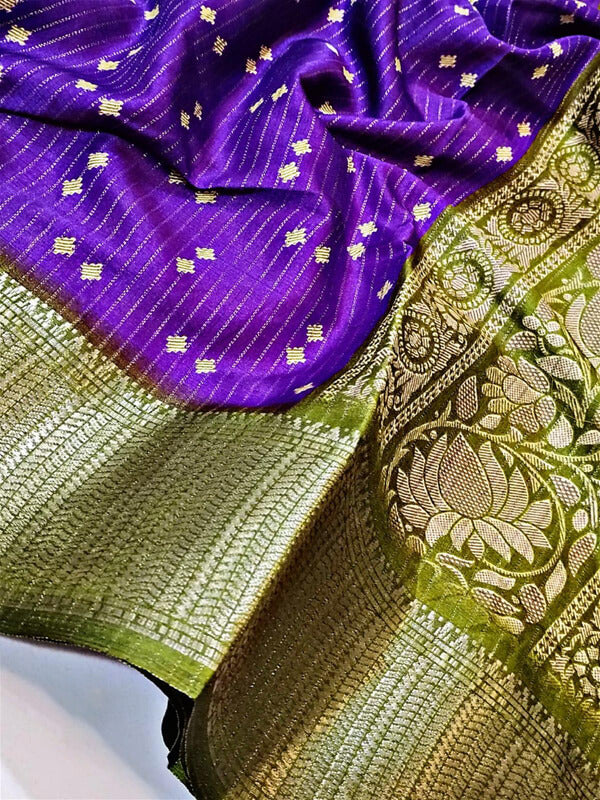 Luminous Purple Printed Dola Silk Saree With Trendy Blouse Piece