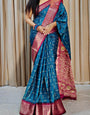 Innovative Teal Blue Digital Printed Dola Silk Saree With Lassitude Blouse Piece