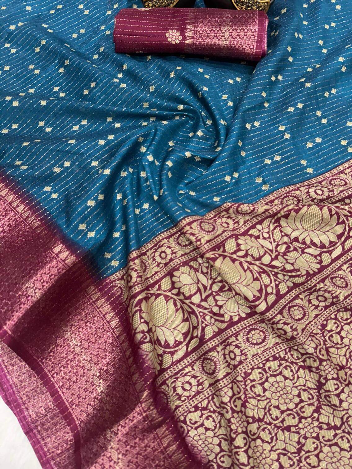 Innovative Teal Blue Digital Printed Dola Silk Saree With Lassitude Blouse Piece