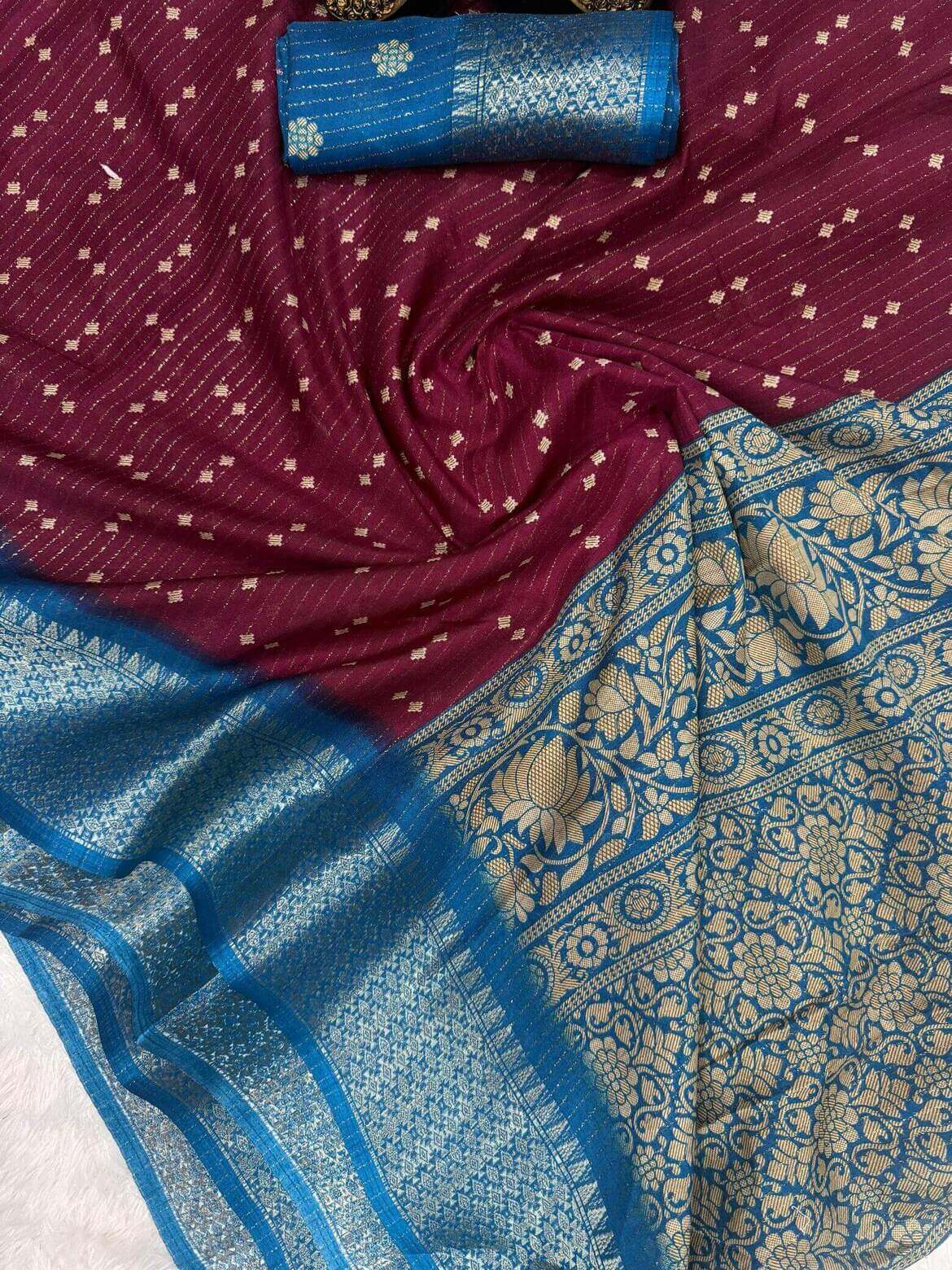 Forbearance Wine Digital Printed Dola Silk Saree With Flattering Blouse Piece