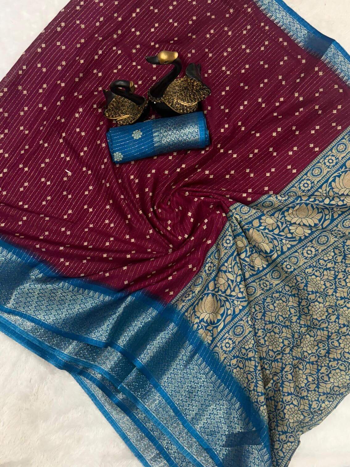 Forbearance Wine Digital Printed Dola Silk Saree With Flattering Blouse Piece