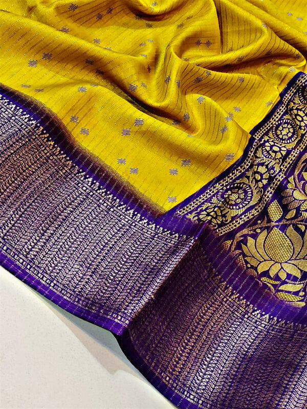 Evocative Yellow Digital Printed Dola Silk Saree With Elegant Blouse Piece