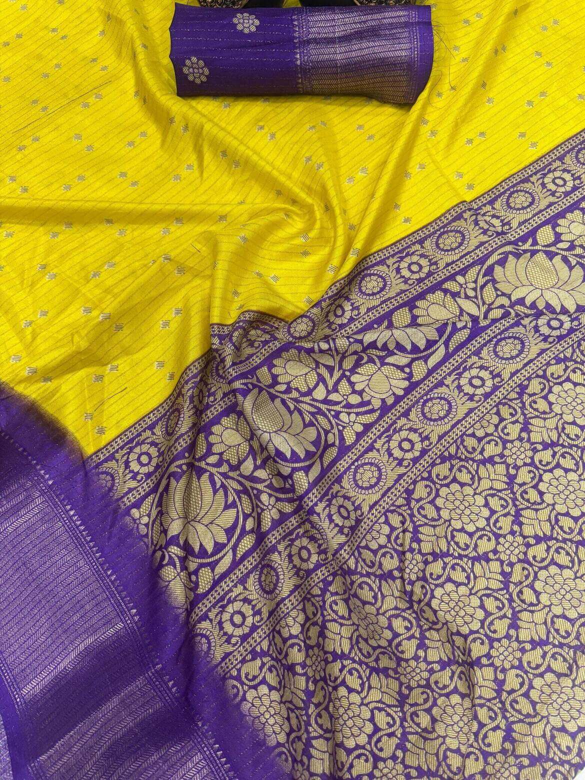 Evocative Yellow Digital Printed Dola Silk Saree With Elegant Blouse Piece