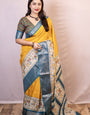 Epiphany Mustard Digital Printed Dola Silk Saree With Marvellous Blouse Piece