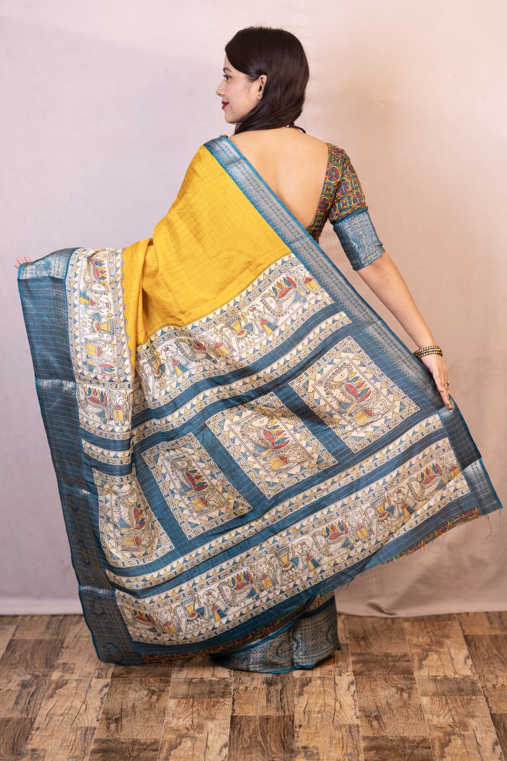 Epiphany Mustard Digital Printed Dola Silk Saree With Marvellous Blouse Piece