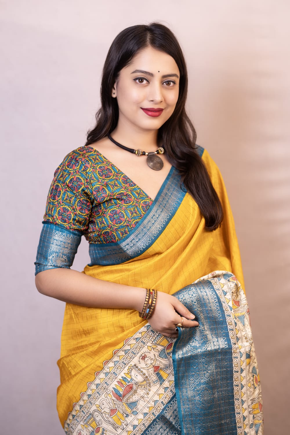 Epiphany Mustard Digital Printed Dola Silk Saree With Marvellous Blouse Piece