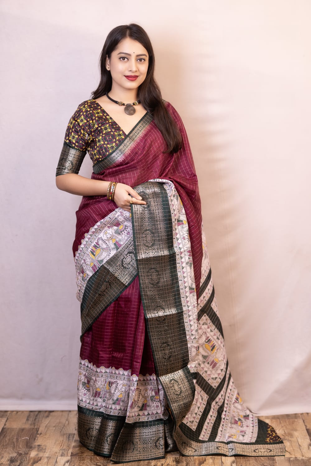 Embrocation Wine Digital Printed Dola Silk Saree With Trendy Blouse Piece