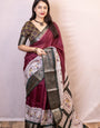 Embrocation Wine Digital Printed Dola Silk Saree With Trendy Blouse Piece