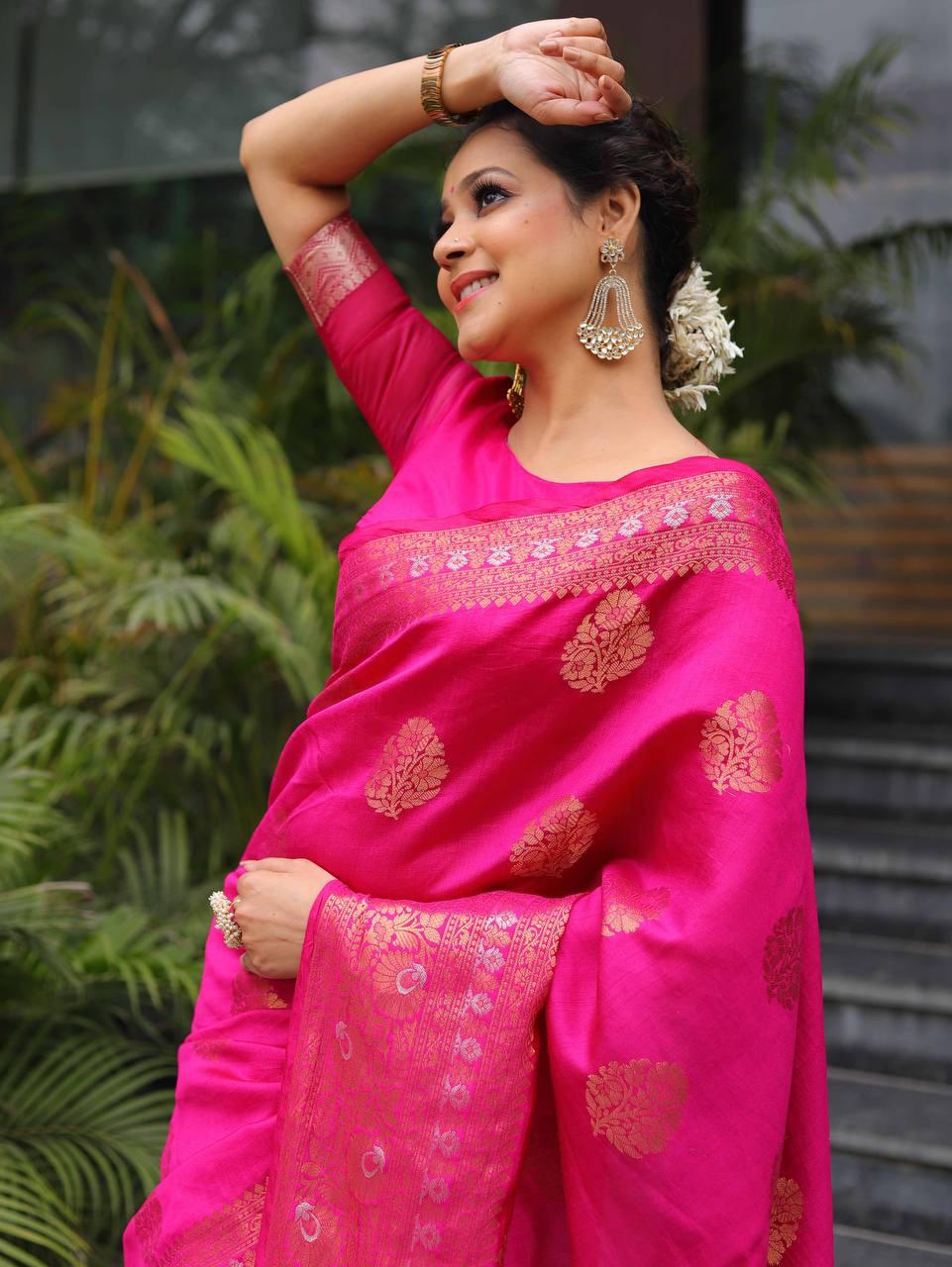 Charming Dark Pink Soft Silk Saree With Gleaming Blouse Piece